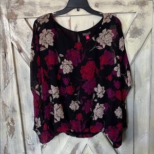 Vince Camuto Black and Red Floral Blouse